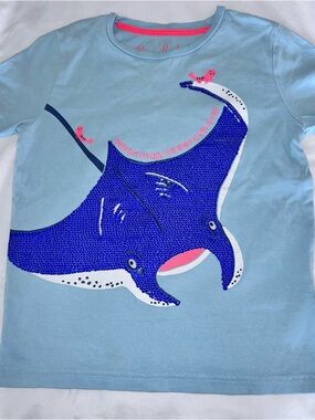 Mini Boden Light Blue Tee with Hot Pink Logo and Trim